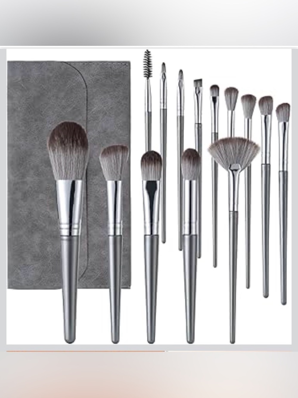 NWT~14pc Professional Gray Full Face Makeup Brush Set ~ Comes w/ a Case & Labels
